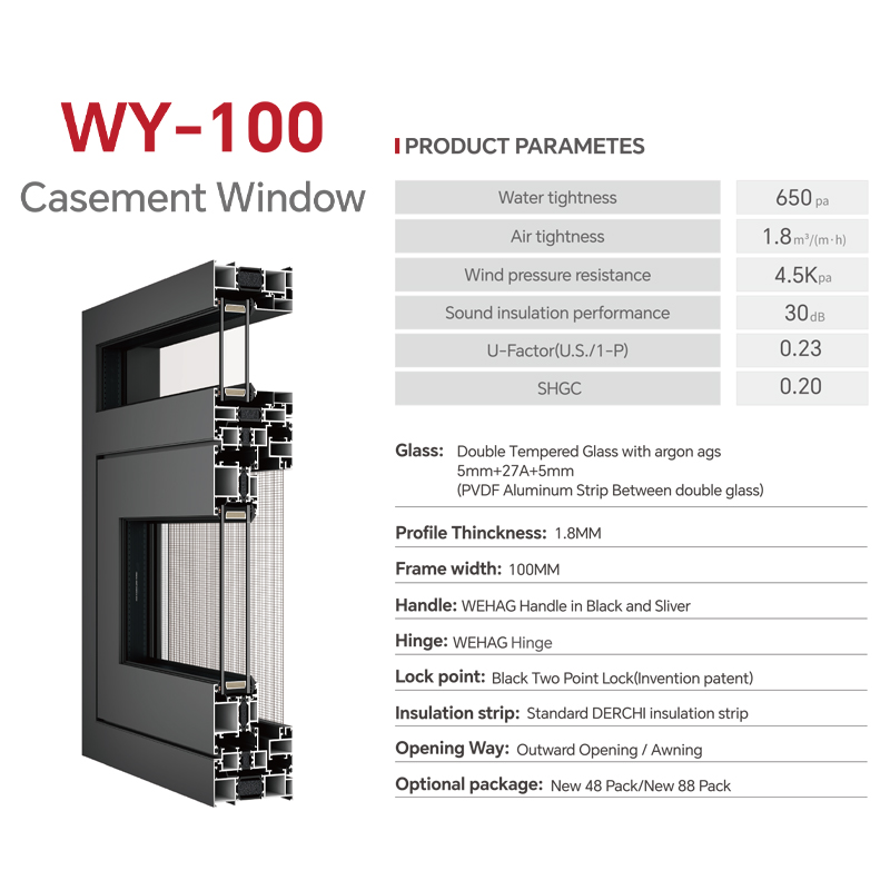 DERCHI Aluminum Sliding Windows Thermal Break Hurricane Proof Impact Glass Hurricane Window Double Glazing windows