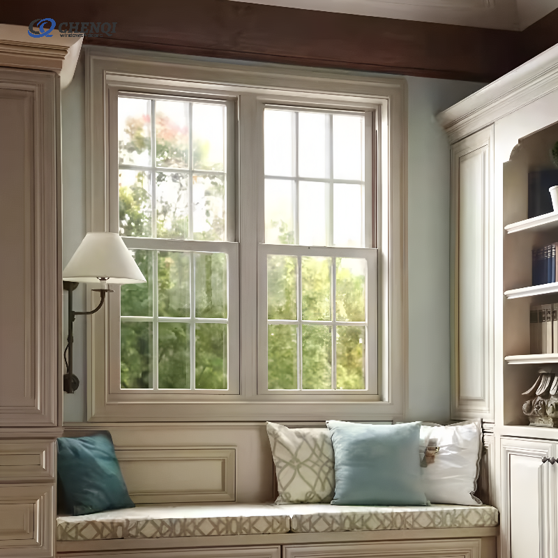 French Commercial White Vinyl/UPVC Single Double Hung Windows Custom Glass Hand-operated Hung Window Top Hung Windows