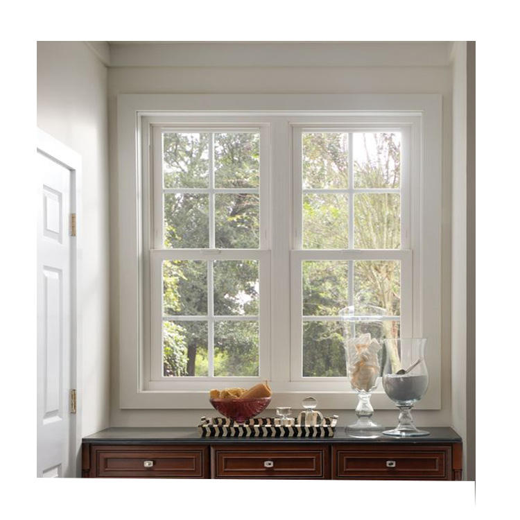 Modern Single Hung UPVC Double Pane Windproof Windows with Fiberglass Screen Netting Sliding Vertical Opening for Apartments