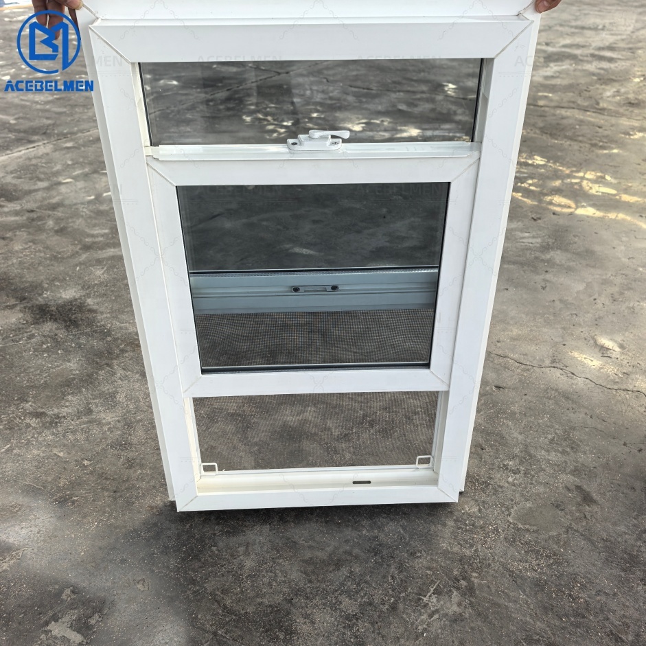 Modern PVC Single Hung Windows Sliding Vertical Open Style Security Latch and Flying Screen UPVC Single Hang Window for House