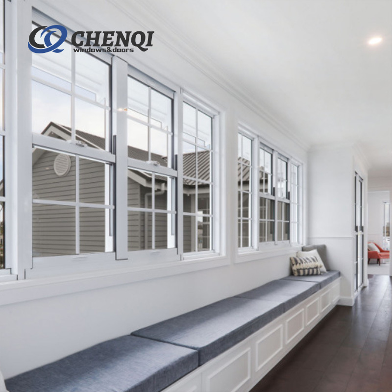 French Commercial White Vinyl/UPVC Single Double Hung Windows Custom Glass Hand-operated Hung Window Top Hung Windows
