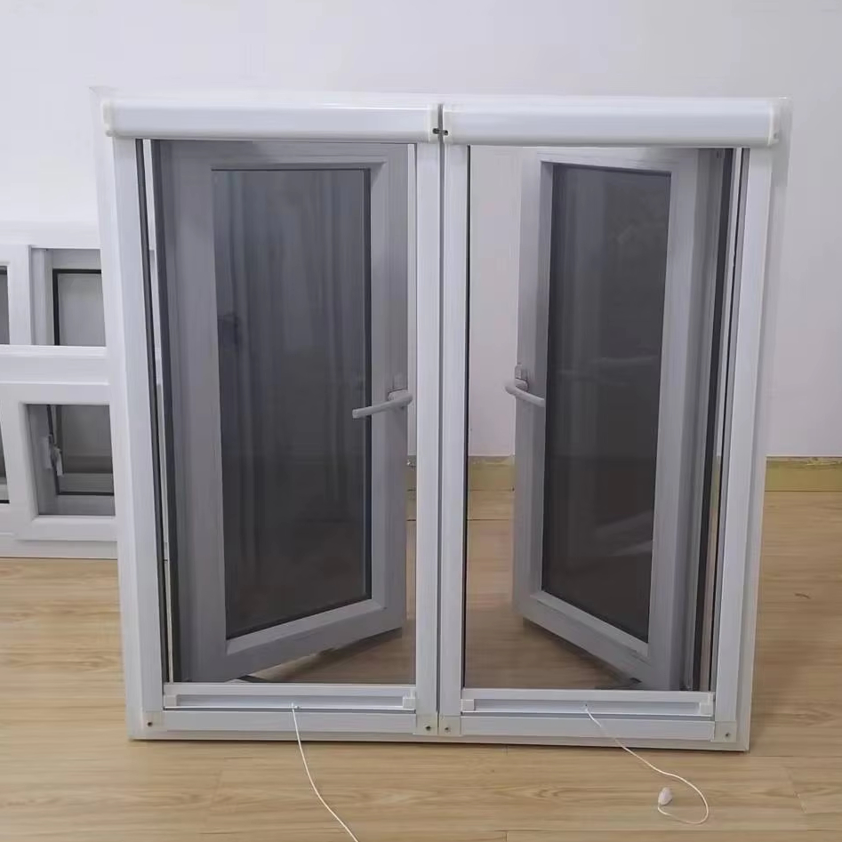French Style UPVC Windows Laminated Glass PVC Casement Windows with Retractable Screen
