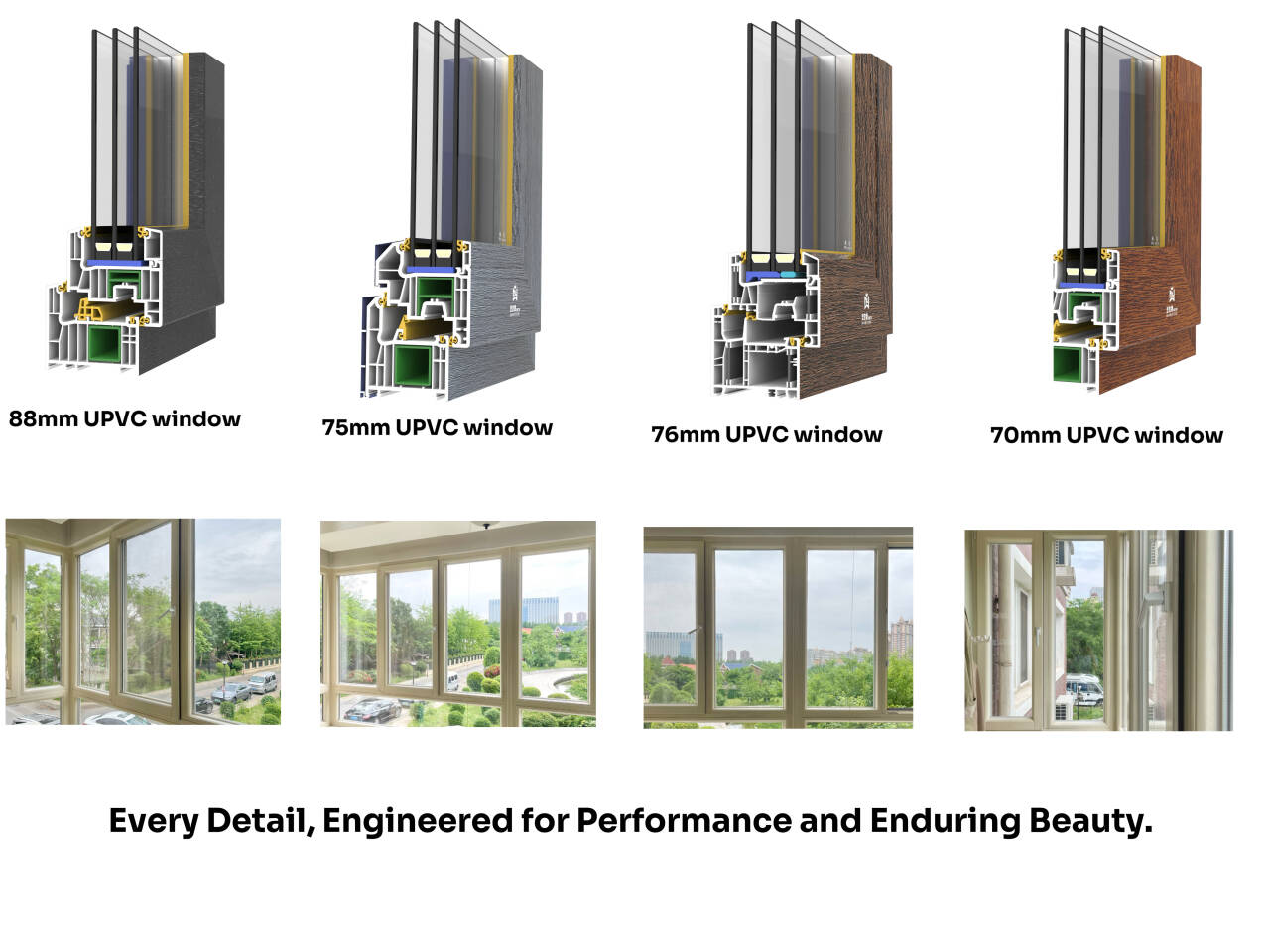Customized UPVC Casement Window Double Glazed Vinyl Window with Steel Reinforcement A-rated Energy Efficiency