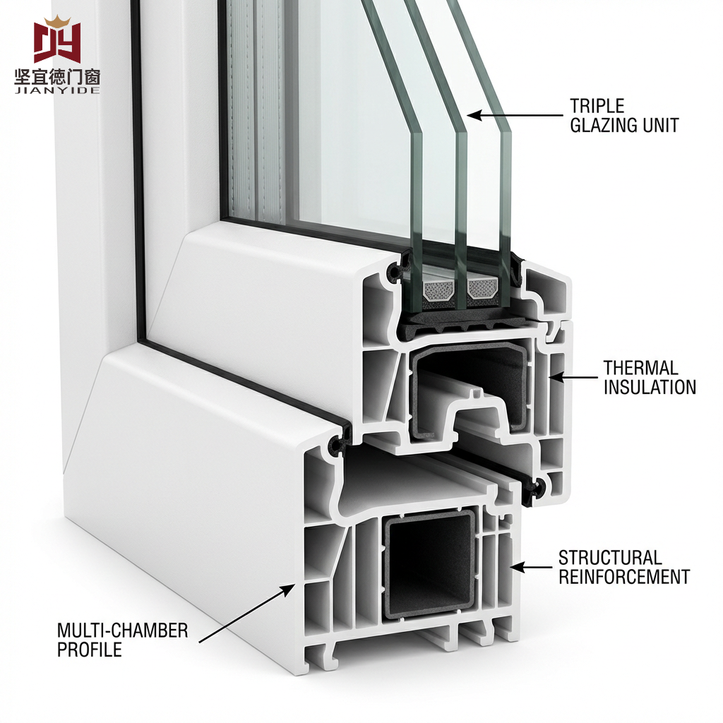 Energy Saving Multi-Chamber UPVC Casement Window | UV Resistant Triple Glazed Vinyl Window For Cold Climate