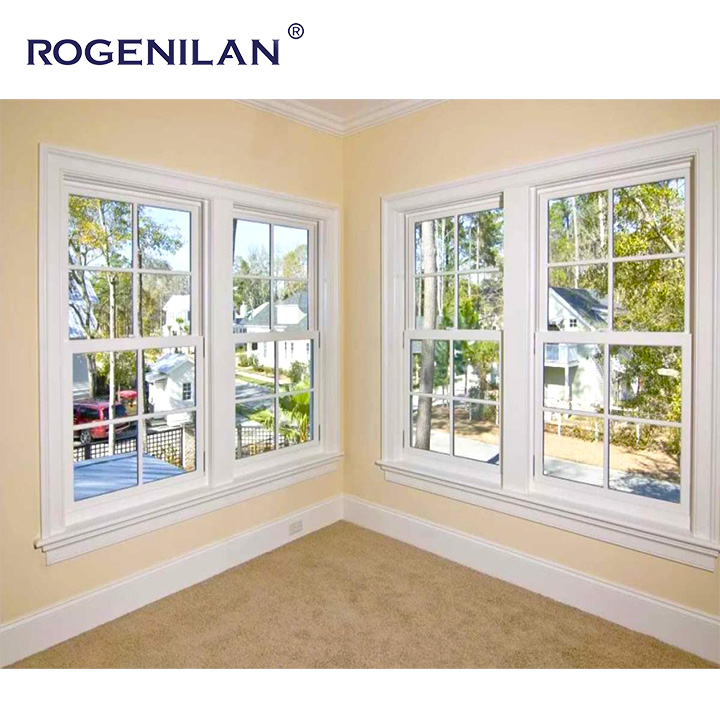 Rogenilan American Waterproof Aluminium Double Glass Sash Window Single Double Hunge Vertical Sliding windows
