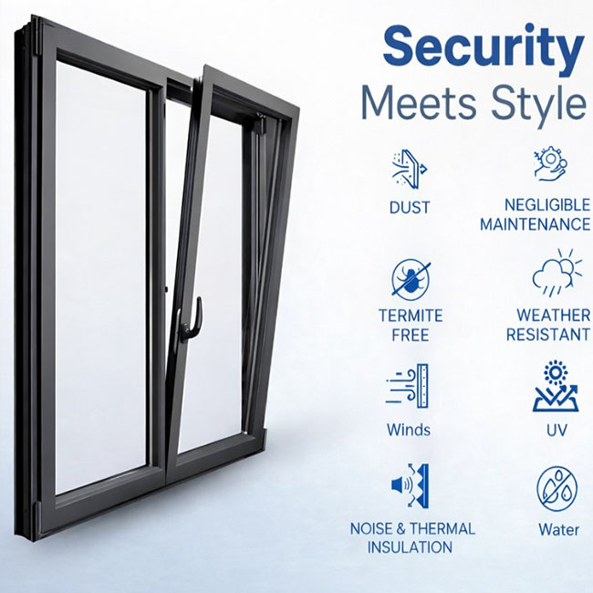Custom Black UPVC&amp;PVC Windows and Doors Energy Saving Low E Glass Casement Window Double Glazed Tilt and Turn House Window
