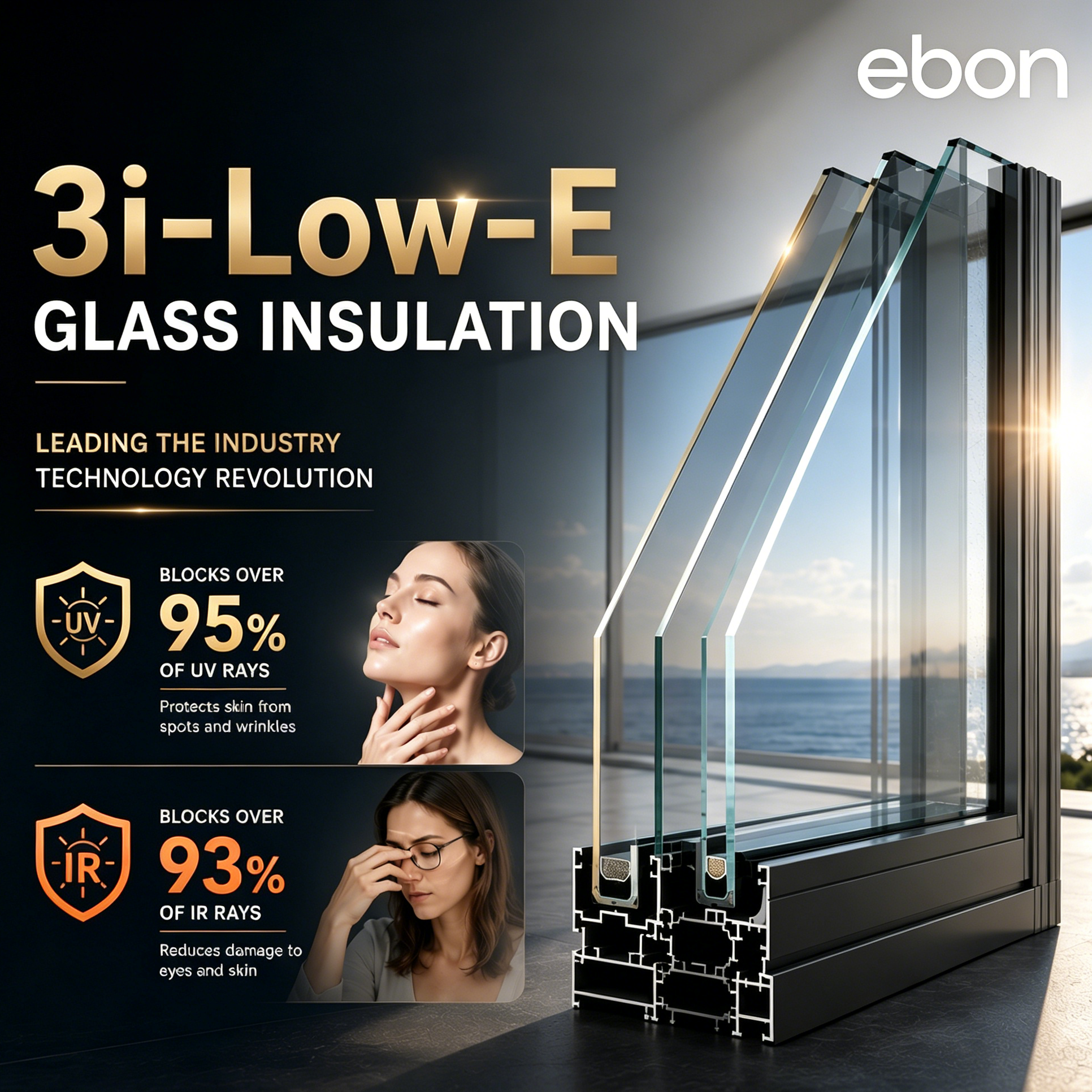 EBON High Quality NFRC Factory Manufacturers Balcony Exterior Villa House Double Glazing Aluminum Vertical Bi-Folding Windows