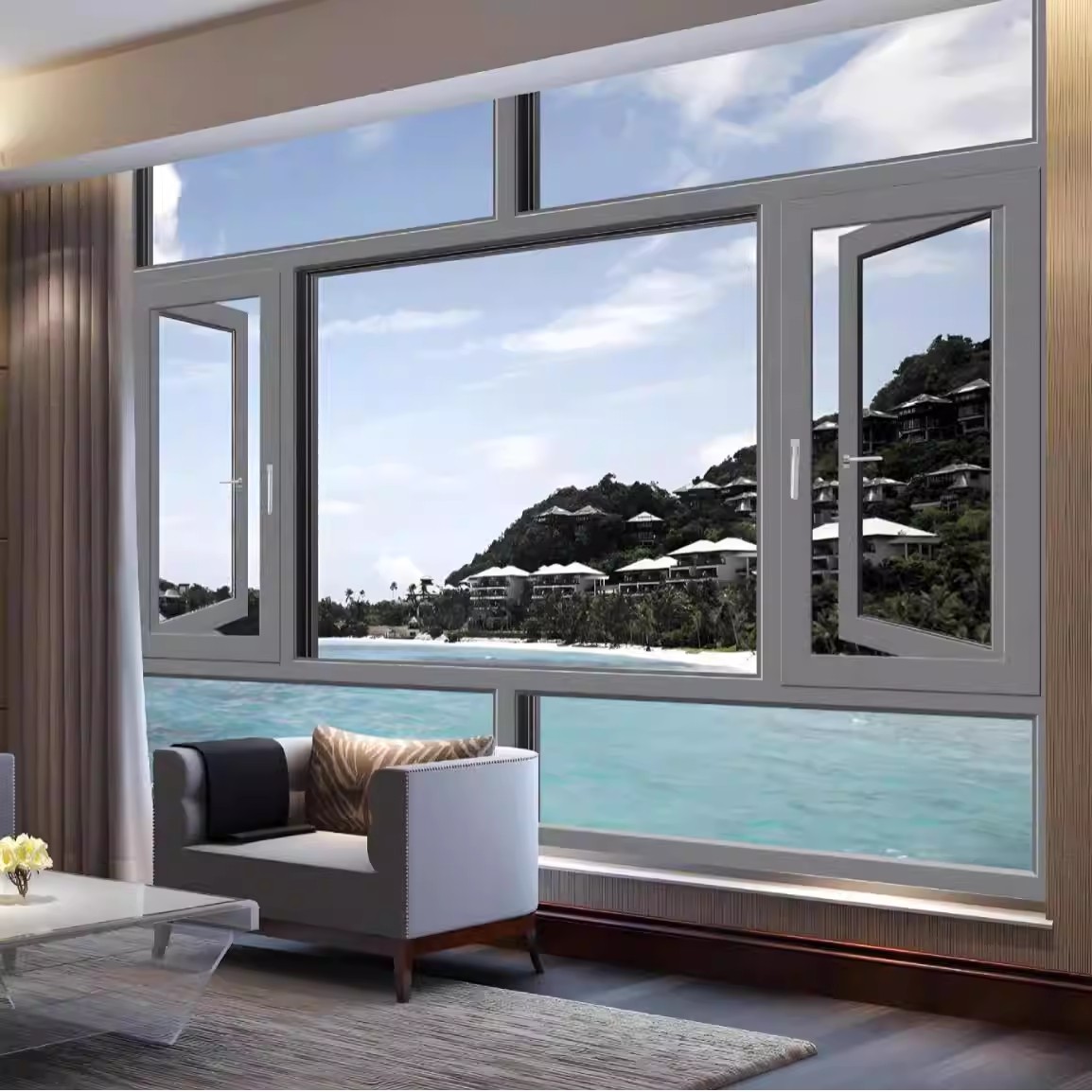 House Windows Hurricane Impact UPVC Profile Wind Proof Double Glazed Vinyl PVC Windows and Doors for Bahamas