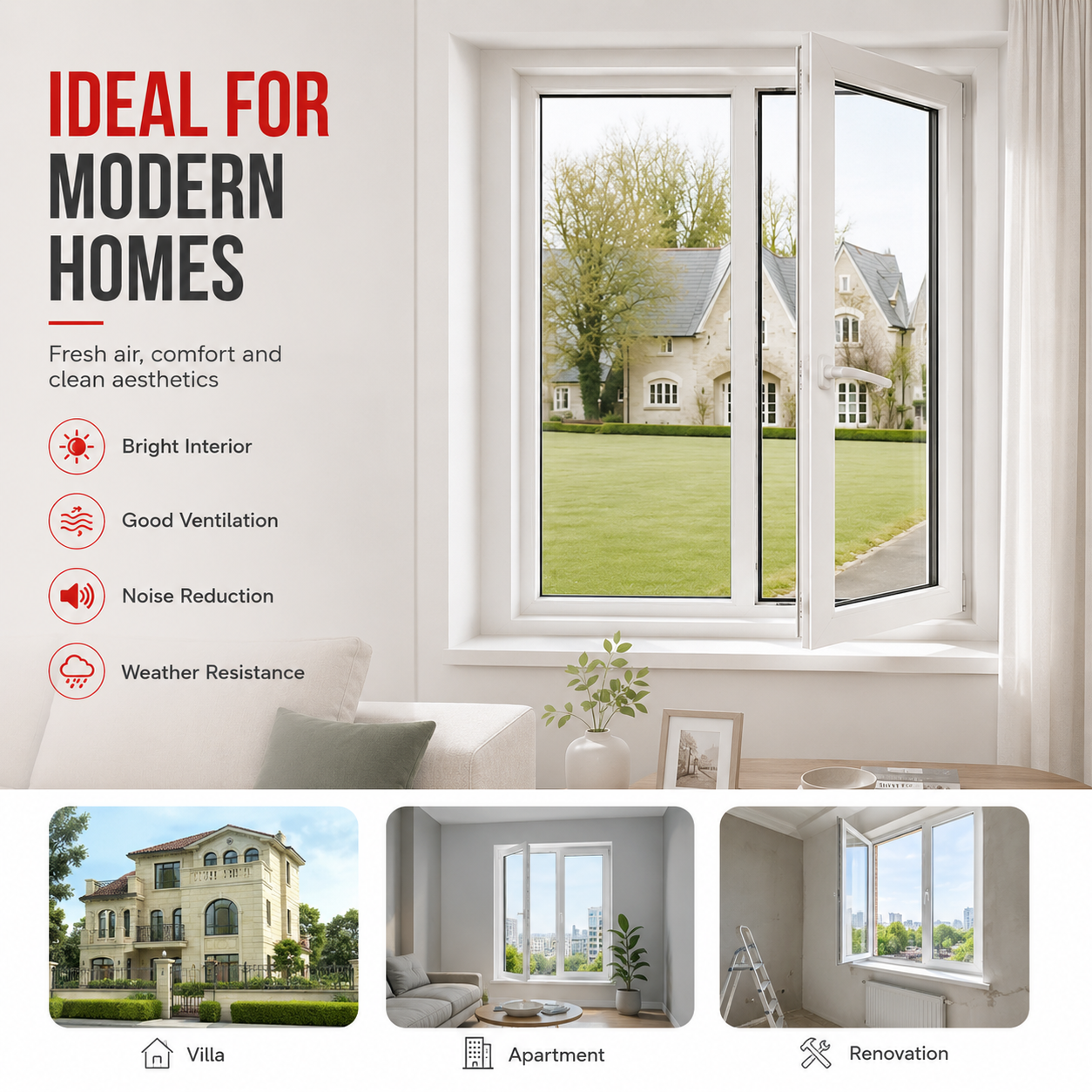 Wholesale White Upvc Vinyl Composite Window, Double Glazed Plastic Casement Tilt Turn with Optional Manual Roller Shutter