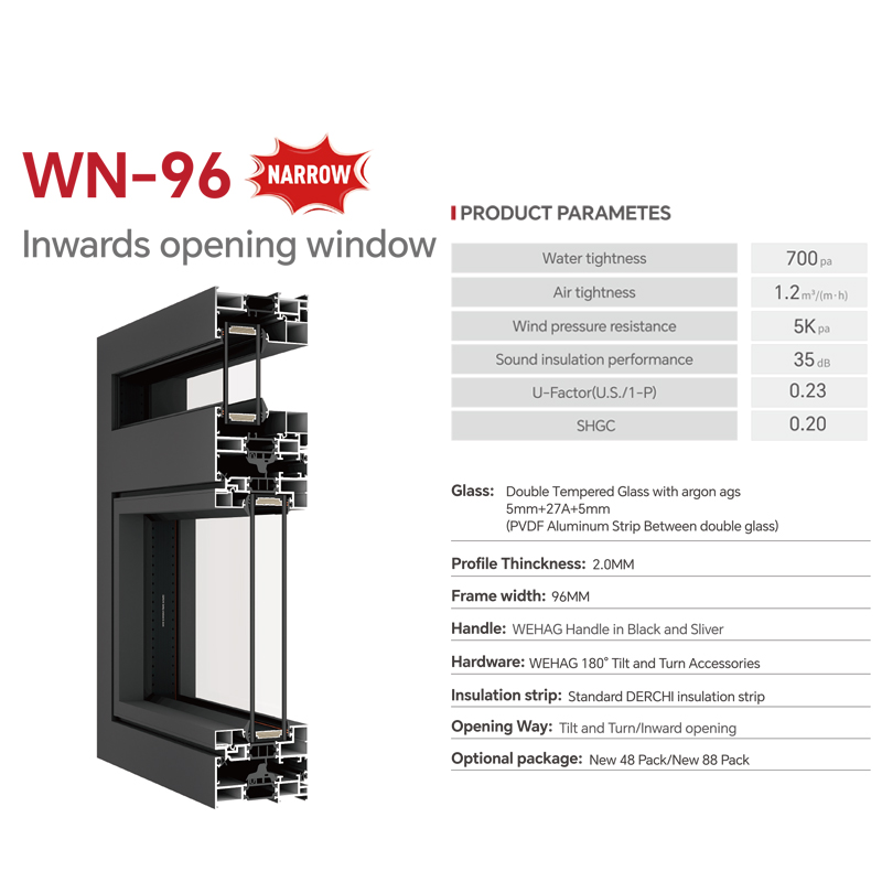 DERCHI NFRC AS2047 Slim Frame Aluminum Windows Hurricane Proof Soundproof Hurricane Proof Windows