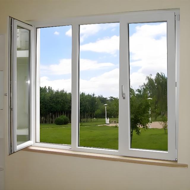 High Quality Modern Design Upvc Hurricane Impact Coated Grey Double Glass Doors Windows for Houses Kitchen