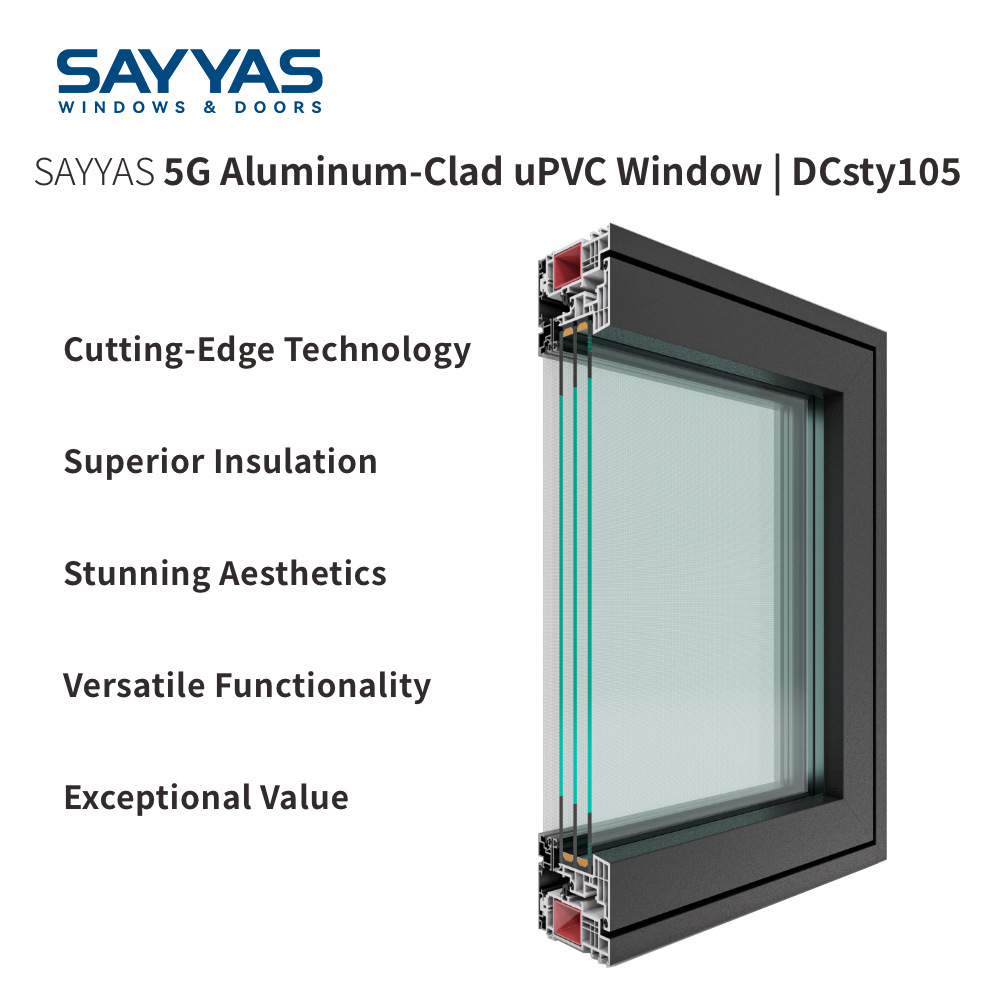 Sayyas Windows DCsty105 Modern Energy Star Rated UPVC Window Built-in Blinds Soundproof Vinyl Windows Manufacturer China