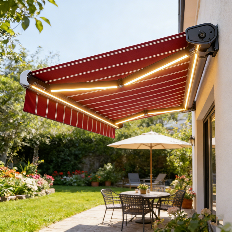 Large Outdoor Retractable Awning Tent Full Cassette Motorized Remote Control Aluminum Acrylic Extendable Patio Canopy For