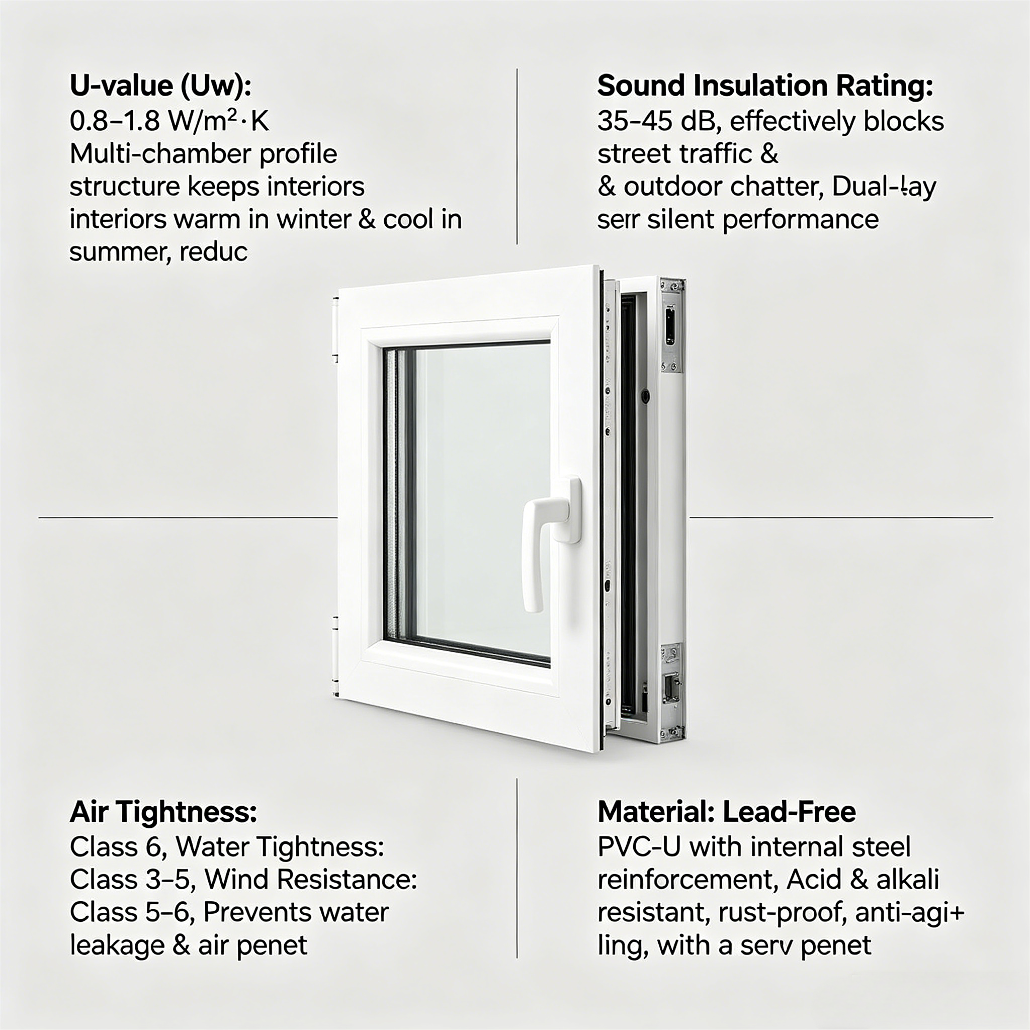 Modern UPVC Casement Window with Swing Opening Low-E Triple Glazing Anti-pry and Multi-point Locking System
