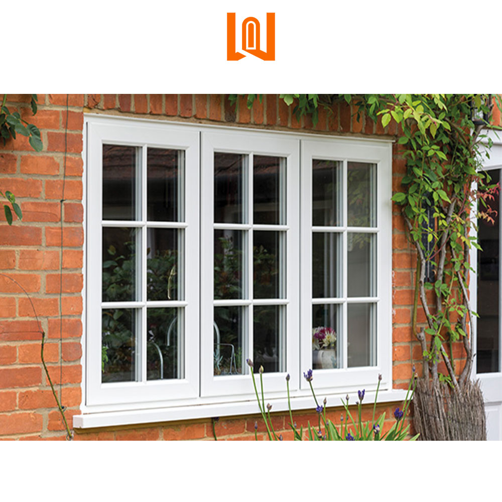 WANJIA Ce Certified Grid Design Upvc windows Villa Home Double Glazed Casement Window Standard Heat Insulation Pvc windows