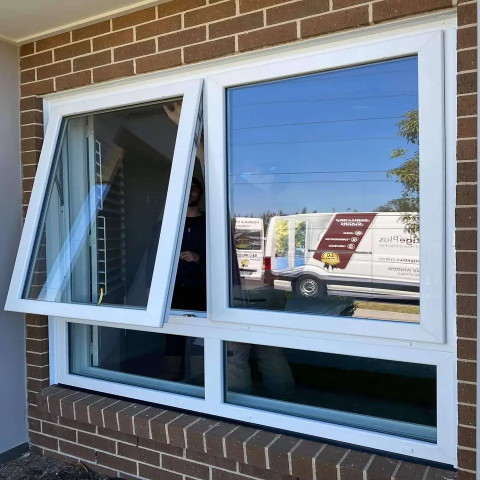 CBMmart Double Tempered Glass Aluminum Windows Top Hung Villa Home Well-Ventilated UPVC Window Manual Aluminum Awning Window
