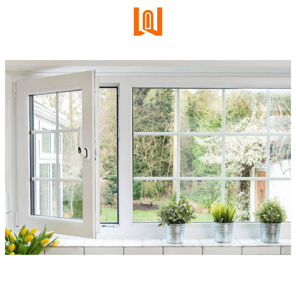 WANJIA Ce Certified Grid Design Upvc windows Villa Home Double Glazed Casement Window Standard Heat Insulation Pvc windows