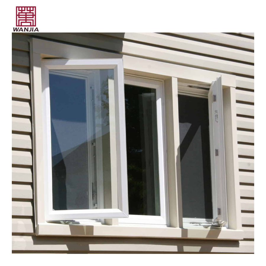 Modern Grid Design High Quality Upvc/Pvc/Vinyl Casement Window with Sound Insulation Tempered Glass Louver Curtains for Villas
