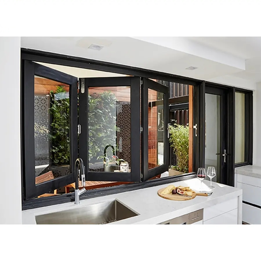 Balcony Australia Aluminum Double Glazing Bifold Window Windproof UPVC Accordion Folding Windows Designs for Kitchen