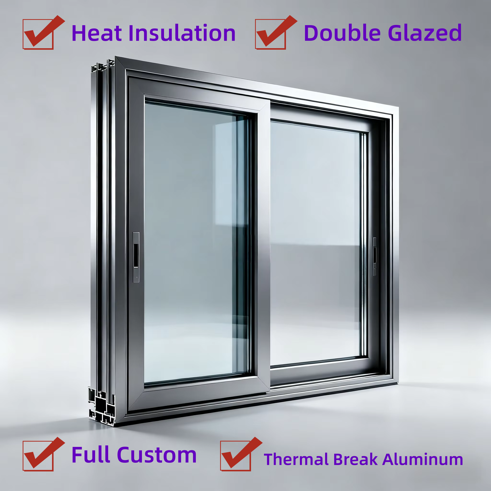 Low Price Full Custom Thermal Aluminum Insulated Glass Heat Insulation Shutters Aluminum Sliding Windows For Africa Market Use