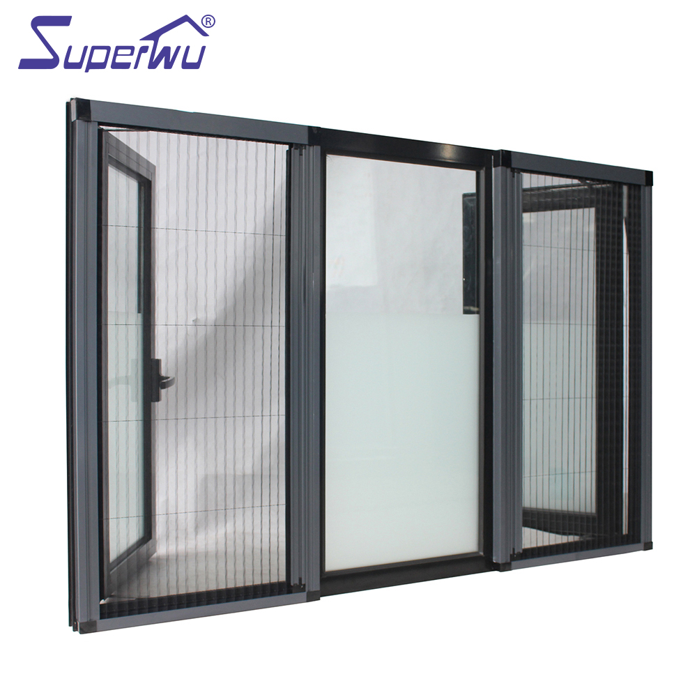 Miami Florida Dade Aluminum windows Doors Hurricane Impact Glass Casement Window With Retractable Flyscreen