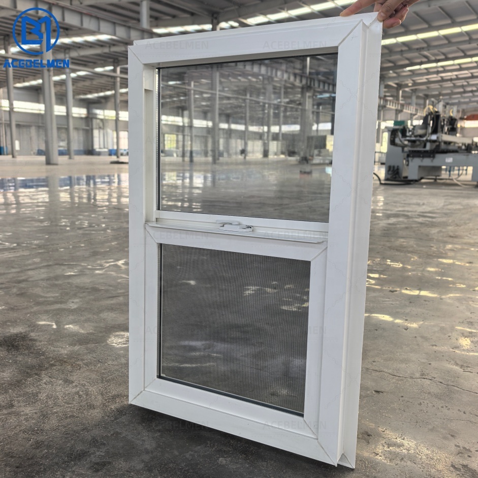 Modern PVC Single Hung Windows Sliding Vertical Open Style Security Latch and Flying Screen UPVC Single Hang Window for House