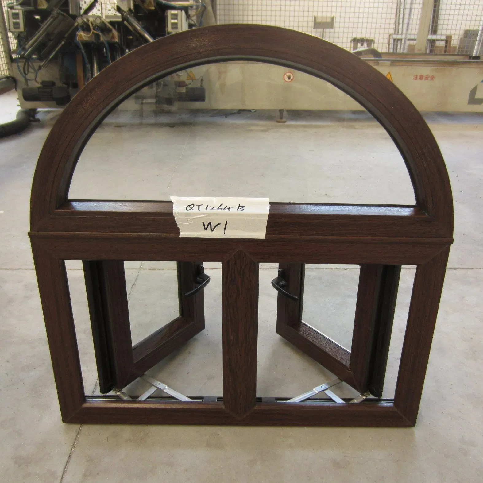 Customized Wood Color Soundproof UPVC/PVC Fixed Casement Window with Arch Top
