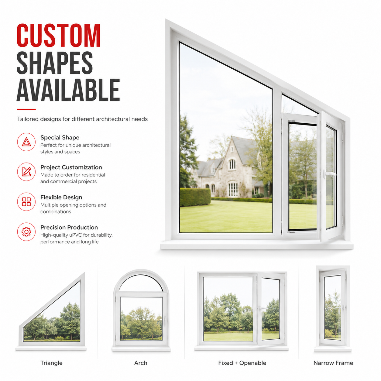 Wholesale White Upvc Vinyl Composite Window, Double Glazed Plastic Casement Tilt Turn with Optional Manual Roller Shutter