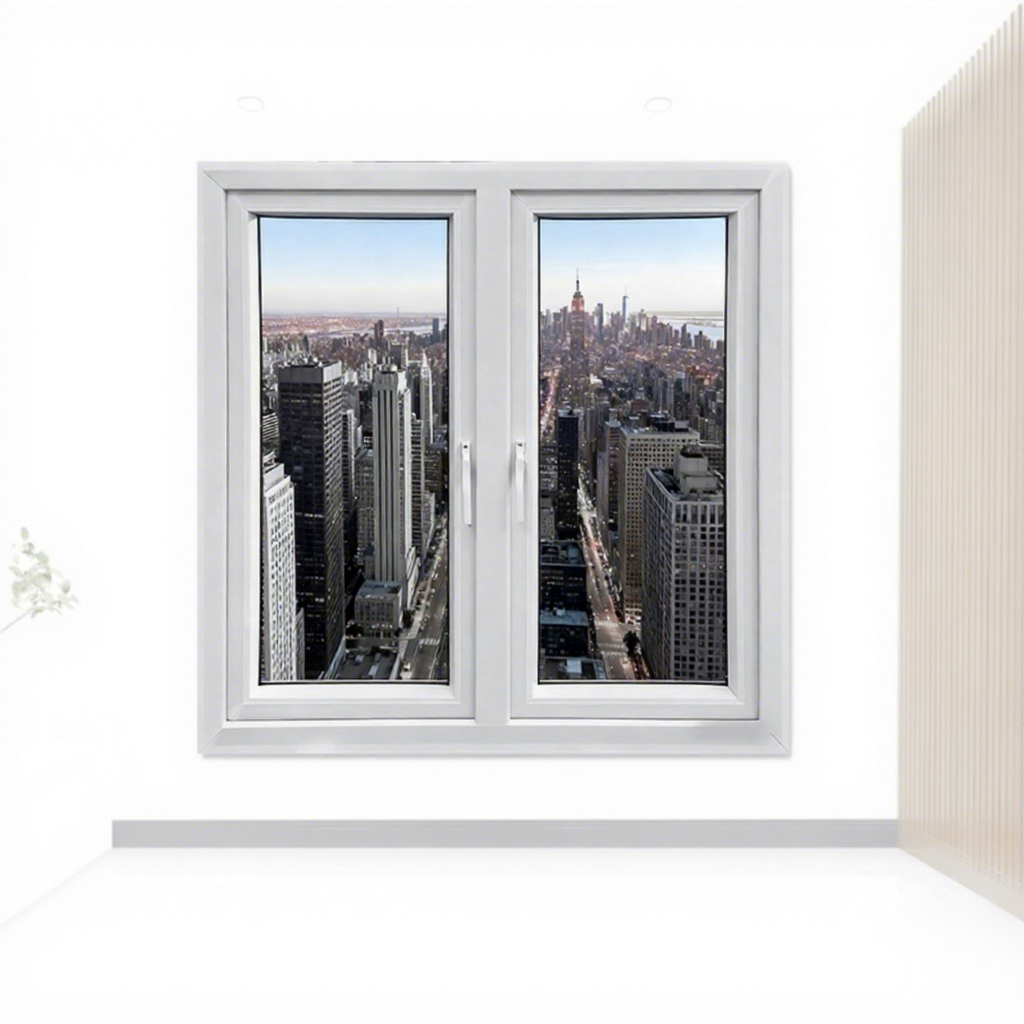 Modern Vertical Indoor UPVC Plastic Steel Casement Window Heat Insulation Swing None Glass Foshan Guangdong