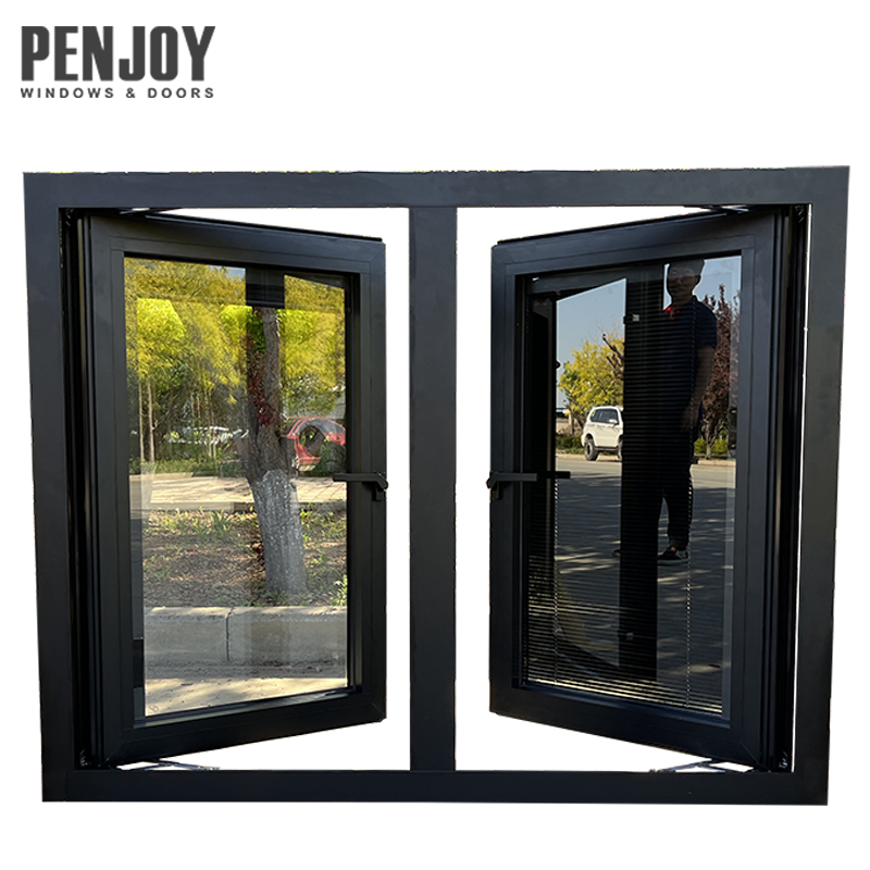 Penjoy Aluminum Alloy Modern Swing Casement Windows With Double Glazed Triple Insulated Glass Heat Insulation Fiberglass Screen