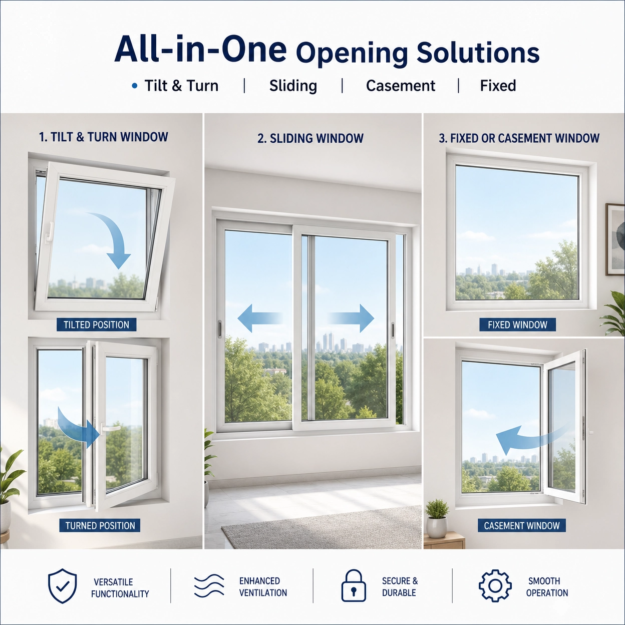 Customized UPVC Windows Double Glazing PVC Casement Horizontal Sliding Window