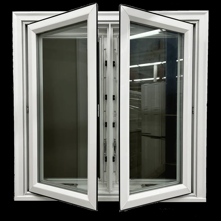 Modern Style UPVC French Casement Bay Window Double Tempered Clear Glass Swing Open Plastic Frame Magnetic Screen for Villas