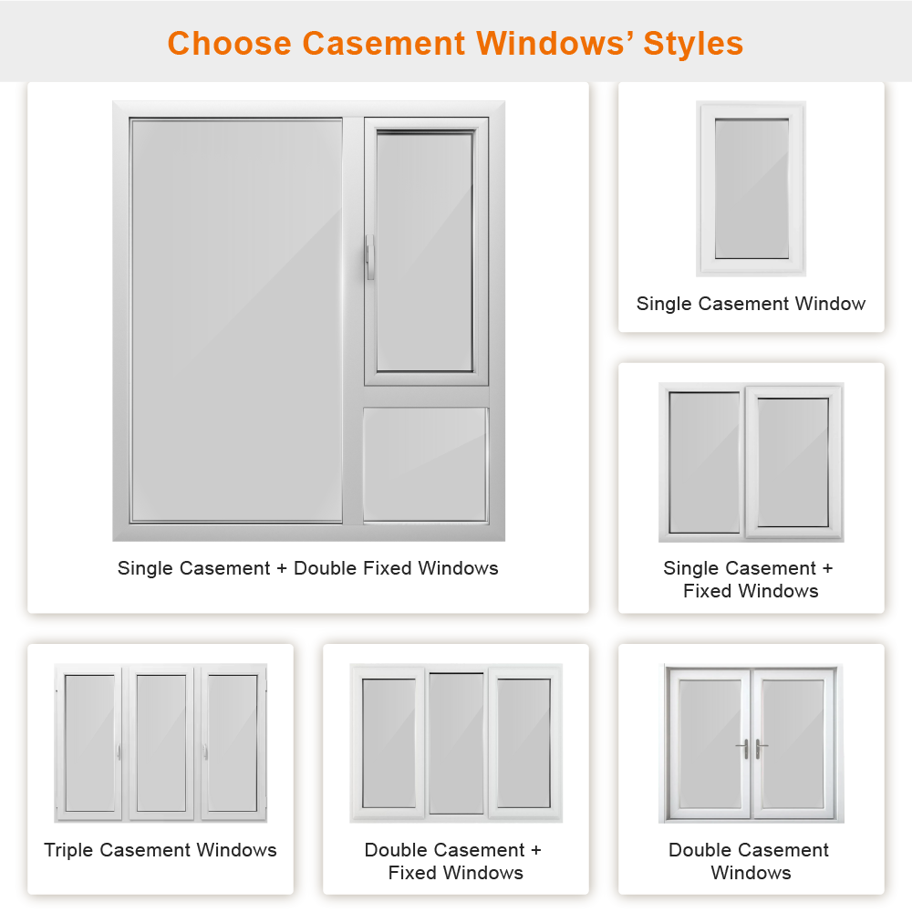 WANJIA Modern Vinyl Grid Design FOSHAN Upvc windows Pvc Bay windows Tempered Glass Vinyl French Windows
