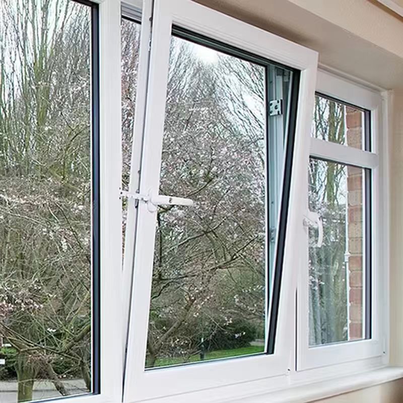 Modern Narrow Frame Commercial Customized Triple Glazed UPVC European Style Casement windows Black for Residential windows