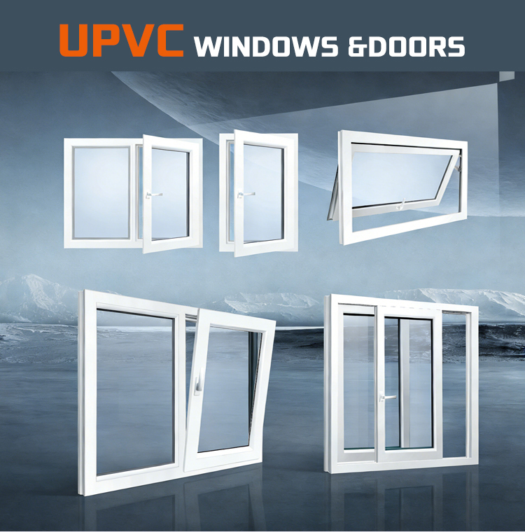Modern Narrow Frame Commercial Customized Triple Glazed UPVC European Style Casement windows Black for Residential windows