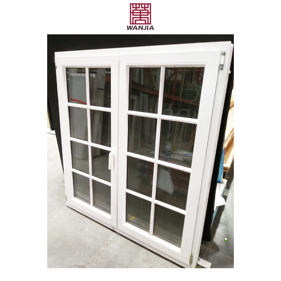 Modern Grid Design High Quality Upvc/Pvc/Vinyl Casement Window with Sound Insulation Tempered Glass Louver Curtains for Villas