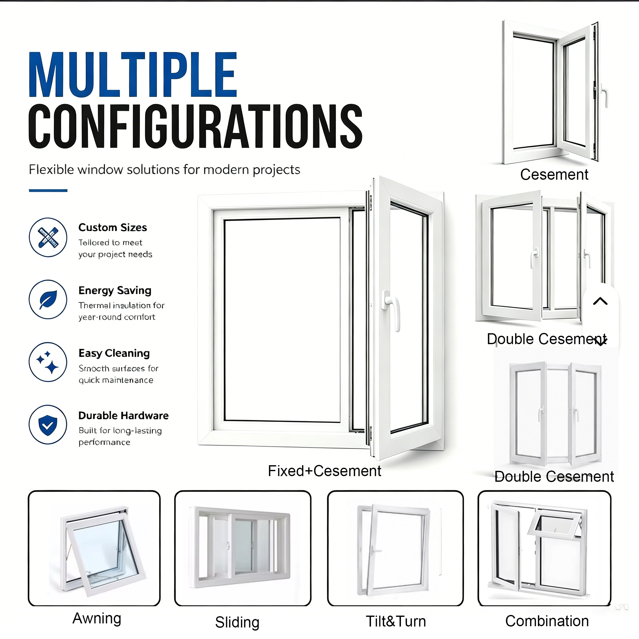 Custom Modern Hurricane Impact UPVC Casement Windows for Bahamas Villa Entry Energy-Saving Low-E Glass Hurricane Proof