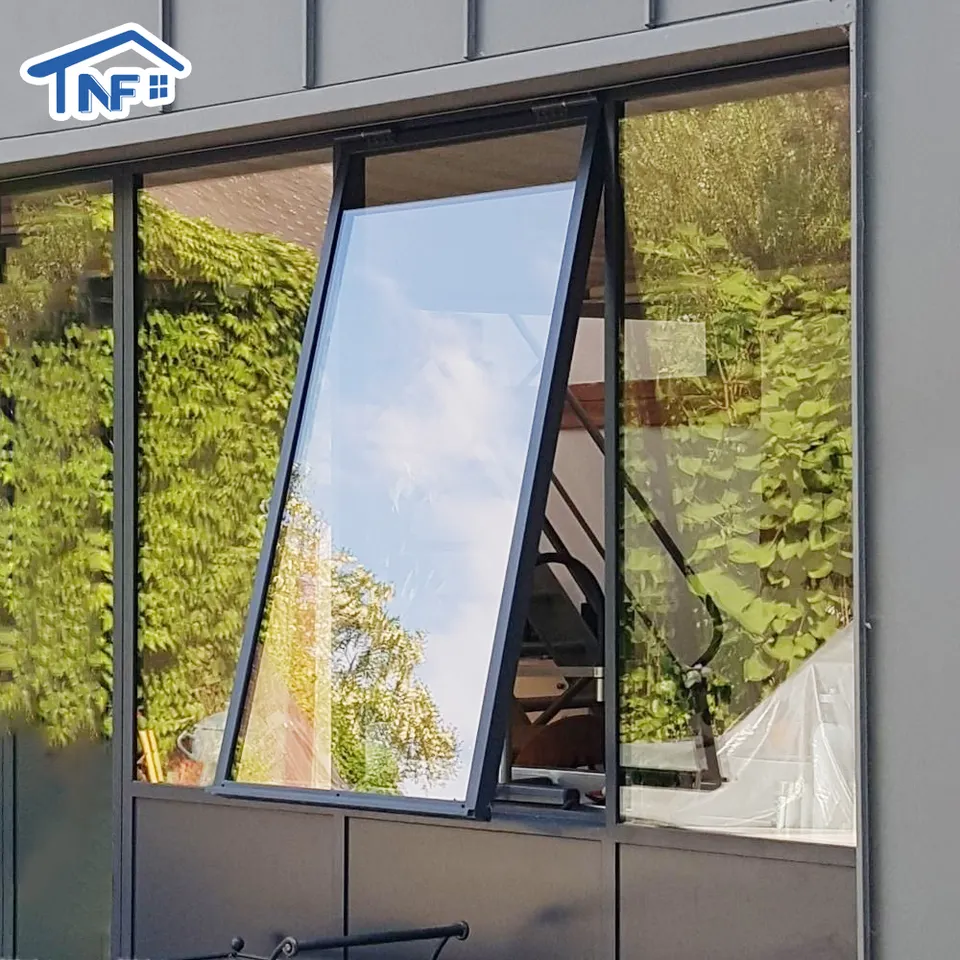 European Standard Luxury Style Aluminum Awning Windows Modern Swing Top Hung Bathroom Double-Glazed Soundproof Glass Window