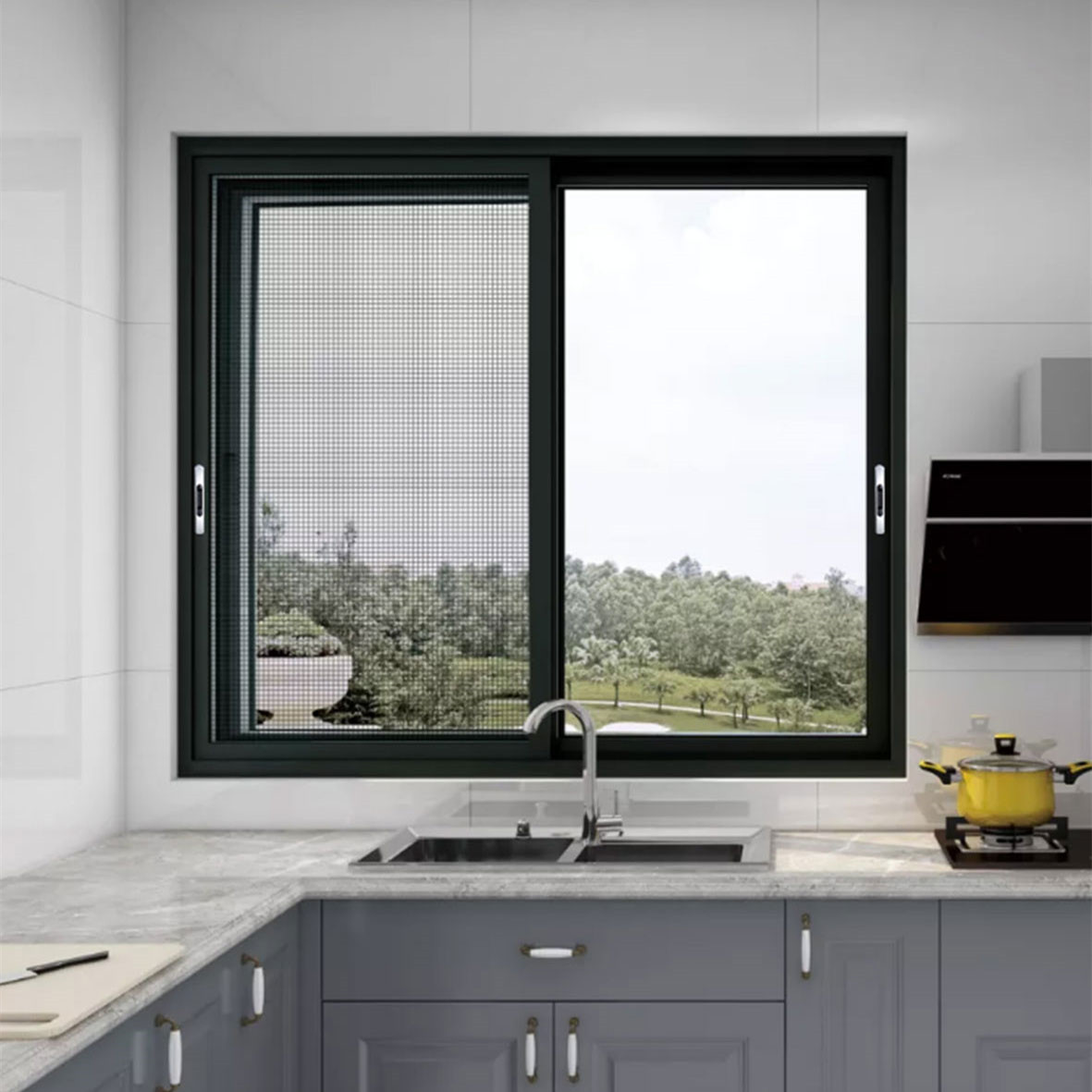 Sliding Doors windows With Grill Design And Mosquito Net Aluminum Sliding Window