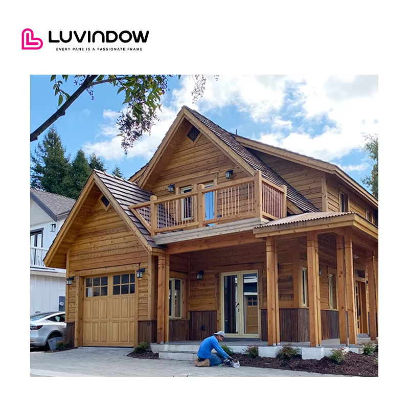Luvindow European Style Standard Size Thermal Break Aluminium Wood Triple Pane House Glass Casement Windows