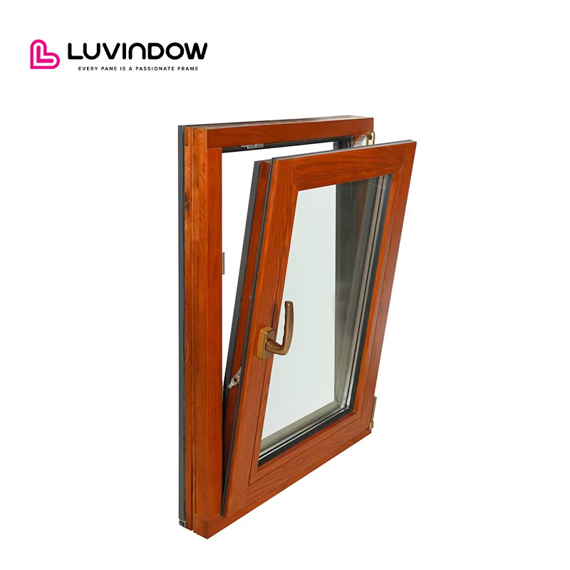 Luvindow European Style Standard Size Thermal Break Aluminium Wood Triple Pane House Glass Casement Windows