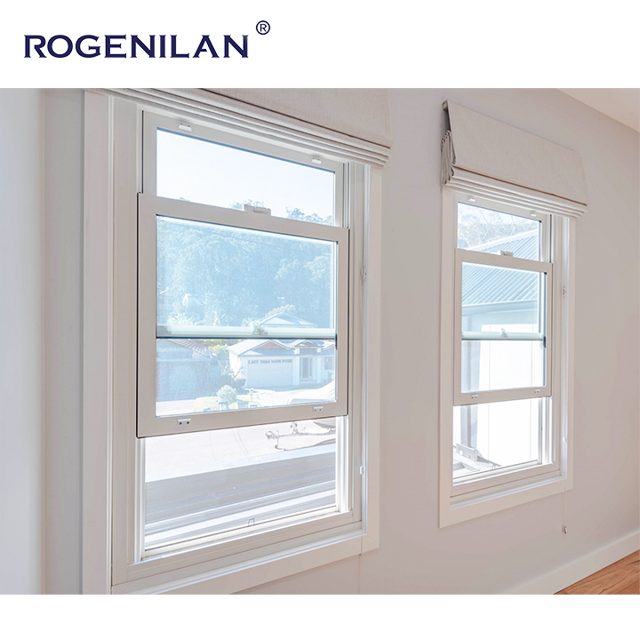 Rogenilan American Waterproof Aluminium Double Glass Sash Window Single Double Hunge Vertical Sliding windows