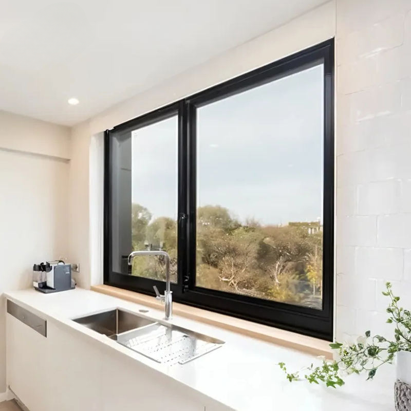 High Quality Modern Design Upvc Hurricane Impact Coated Grey Double Glass Doors Windows for Houses Kitchen