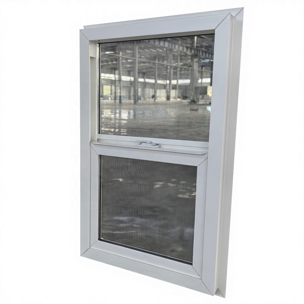 Modern PVC Single Hung Windows Sliding Vertical Open Style Security Latch and Flying Screen UPVC Single Hang Window for House
