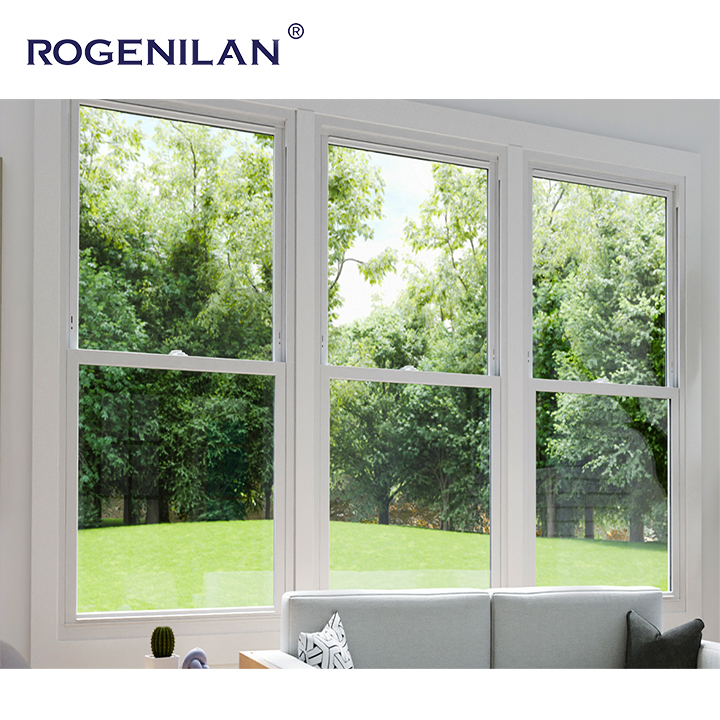 Rogenilan American Waterproof Aluminium Double Glass Sash Window Single Double Hunge Vertical Sliding windows