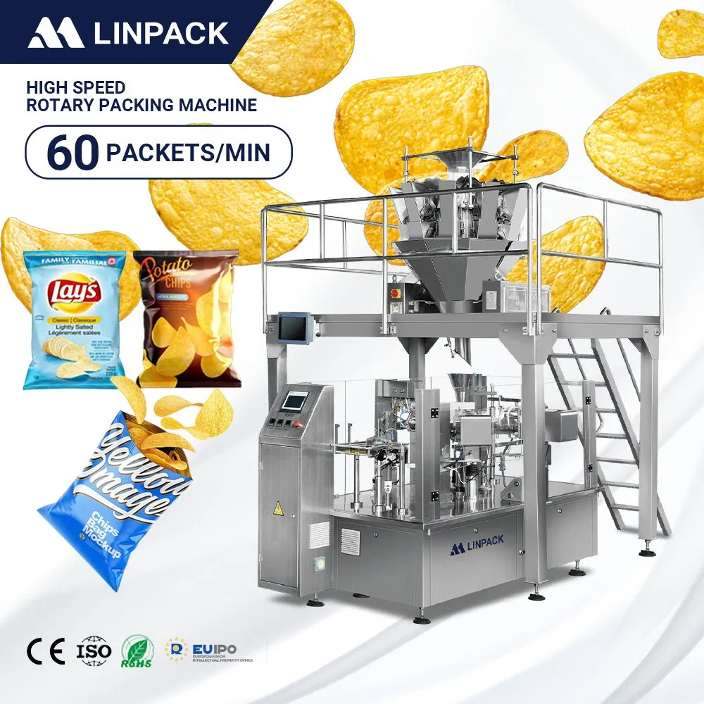 Máquina de Embalagem de Sacos Premoldados com Zíper para Alimentos, Snacks, Nozes e Chips com Garantia de Qualidade Linpack Totalmente Automática