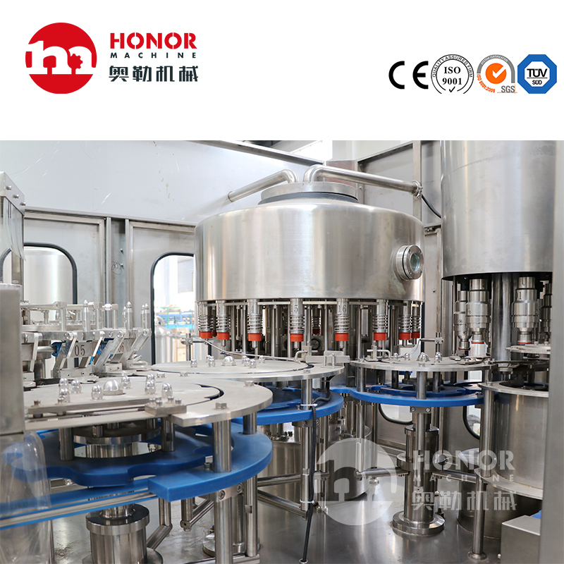 6000-12000bph Máquina automática de lavagem, enchimento, tampagem e embalagem de garrafas de água pura, sucos, bebidas carbonatadas e líquidos em vidro