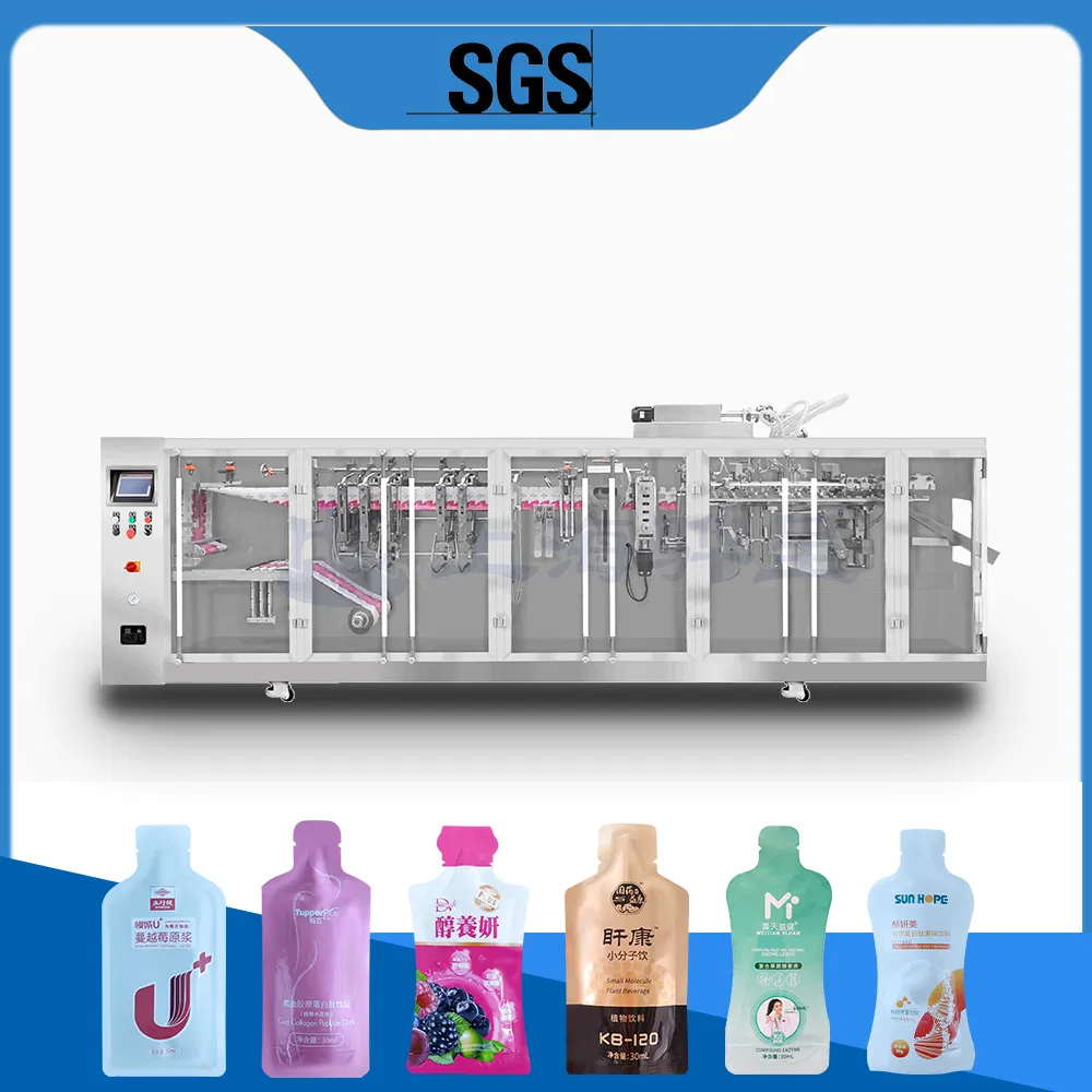 Máquina de Embalagem Automática Horizontal para Filme em Rolo de Sal, Açúcar, Especiarias, Pó e Farinha em Sachet Plano 3/4 com Selagem Lateral, Formação, Enchimento e Selagem