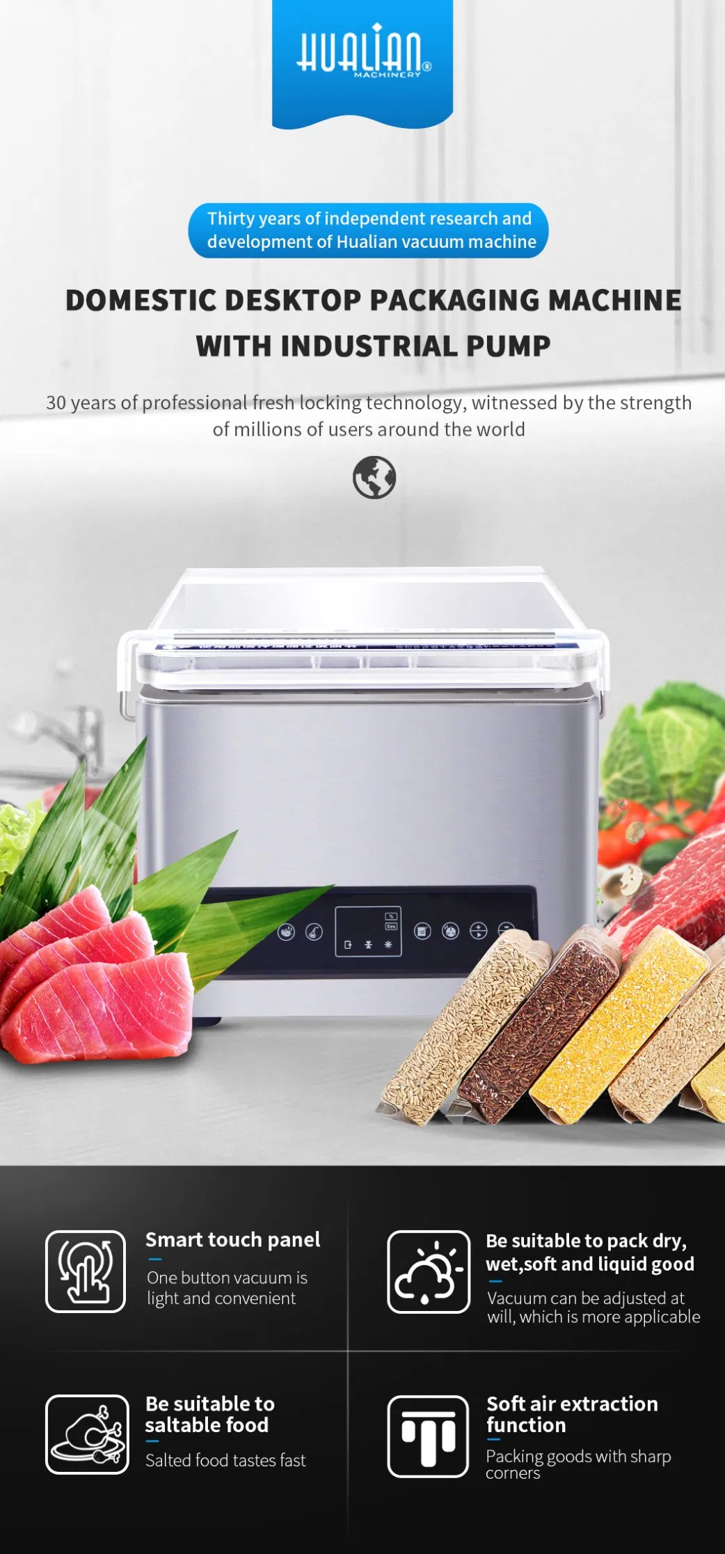 Pacote de Pele Hualian para Alimentos, Sacos de Vácuo para Armazenamento, Máquina de Embalagem com Bom Serviço Hvc-210t/1d