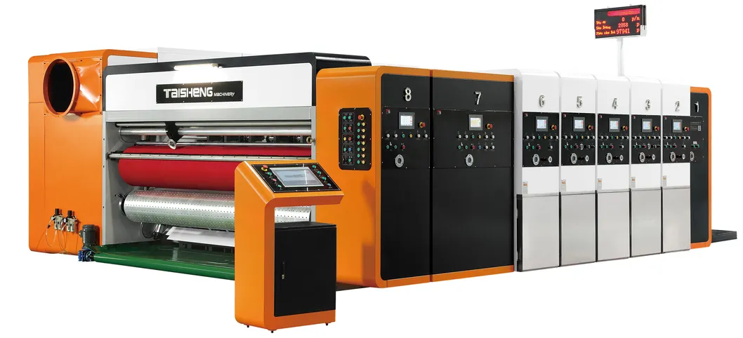 Máquina de Embalagem para Fabricação de Caixas de Papelão Corrugado com Impressão Flexográfica, Corte Rotativo e Slotagem Totalmente Automática